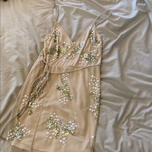 Altar'd State Sequin Mini Dress in Tan and Gold
